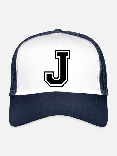 Letter J Team Football Baseball Basketball University - Trucker Cap - white/navy - Front