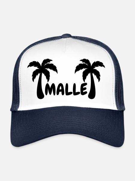 Malle - lettrage avec deux palmiers - Casquette trucker  - blanc/marine - Devant