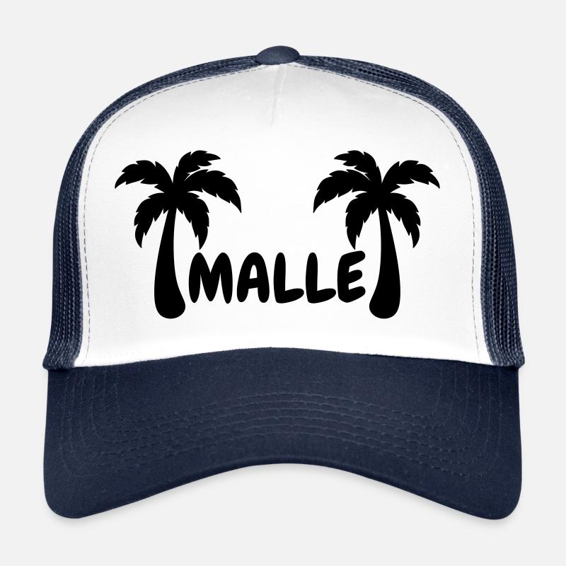 Malle - Schriftzug mit zwei Palmen - Trucker Cap - Weiß/Navy