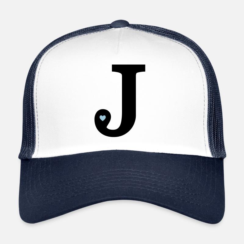 Lettre J initiale - Casquette trucker - blanc/marine