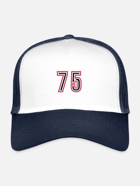 Maillot 75 Nombre d’années - Casquette trucker  - blanc/marine - Devant
