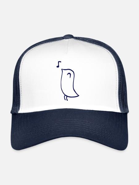 Oiseau chanteur – Dessin au trait minimaliste - Casquette trucker  - blanc/marine - Devant