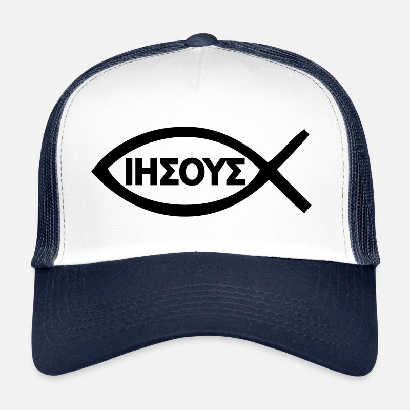Chrétiens Jesus Poisson Symbole - Casquette trucker  - blanc/marine