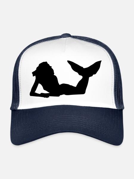 silhouette de nage sirène - Casquette trucker  - blanc/marine - Devant
