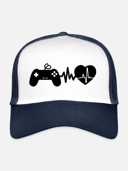 Le jeu, c’est la vie Battement de cœur pour les joueurs - Casquette trucker - blanc/marine