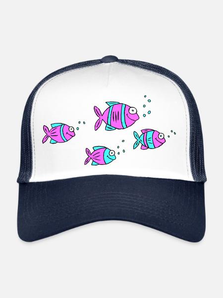 Poisson Cichlide Eau Mer Graffiti Dessin - Casquette trucker  - blanc/marine - Devant