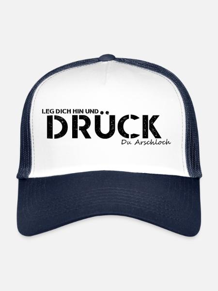 Lie down and push your asshole (black) - Trucker Cap - white/navy - Front
