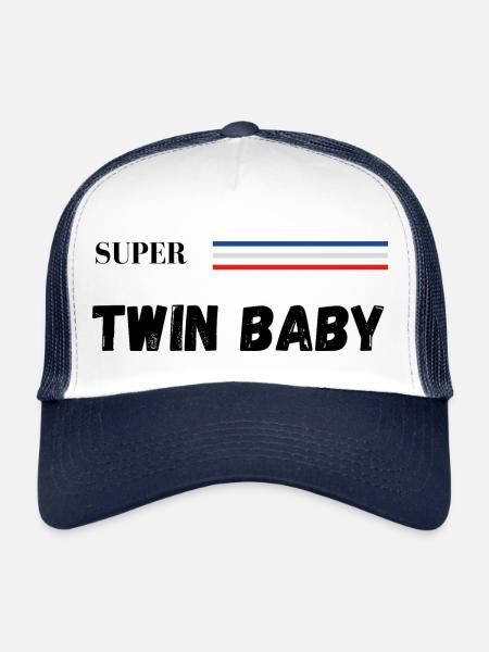 super twin baby - t-shirt assorti - Casquette trucker  - blanc/marine - Devant