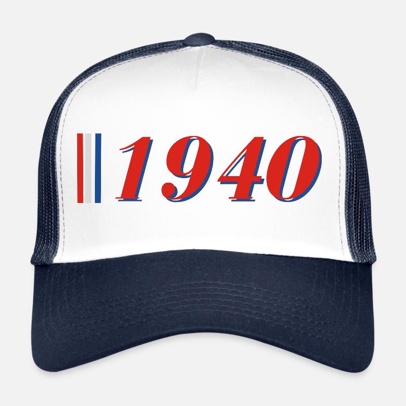 Année 1940 - Casquette trucker  - blanc/marine