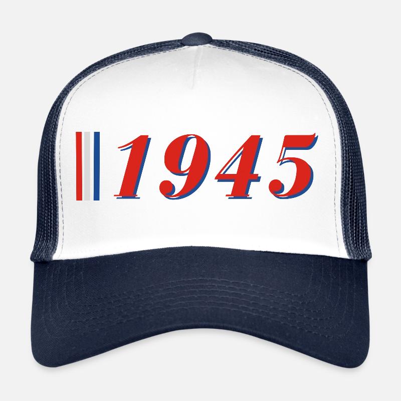 Année 1945 - Casquette trucker  - blanc/marine
