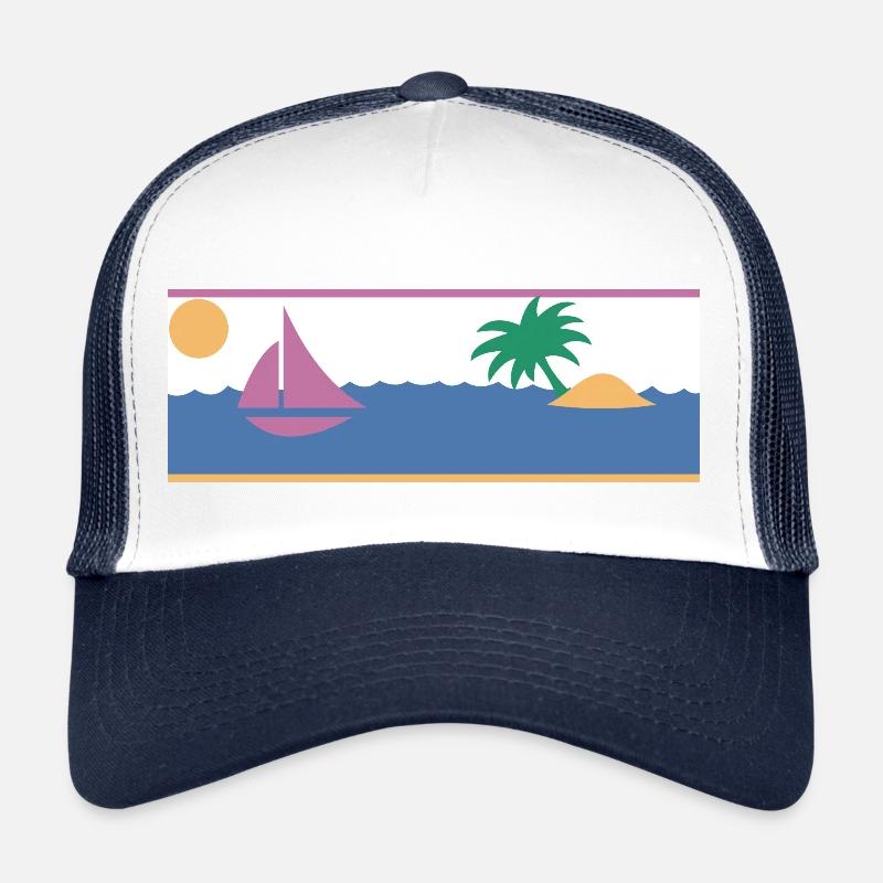 Südsee Sonne Strand Plamen Segelboot - Trucker Cap - Weiß/Navy
