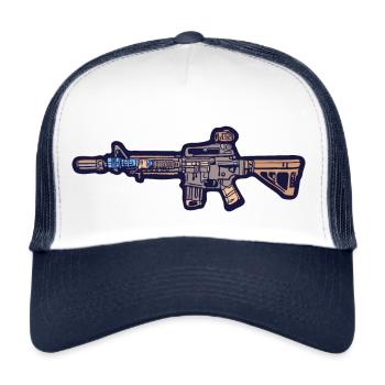 Fusil d’assaut militaire tactique AR15 dessin animé - Casquette trucker  - blanc/marine - Devant