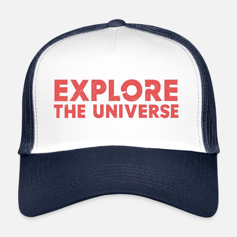 "Explore the universe" Text, rot - Trucker Cap - Weiß/Navy