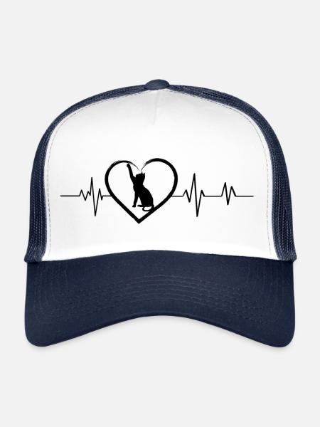 battement de cœur chat - Casquette trucker  - blanc/marine - Devant