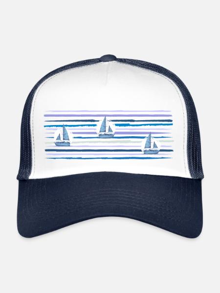 Bateaux Sur la Mer Traits Bleus - Casquette trucker  - blanc/marine - Devant