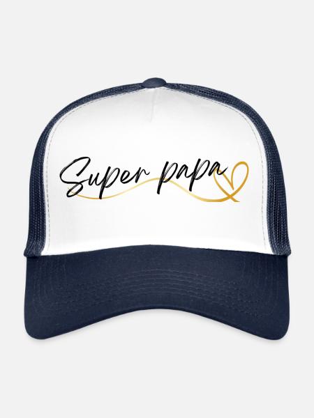 Famille : Super Papa - Hommage aux Papas Héros - Casquette trucker  - blanc/marine - Devant