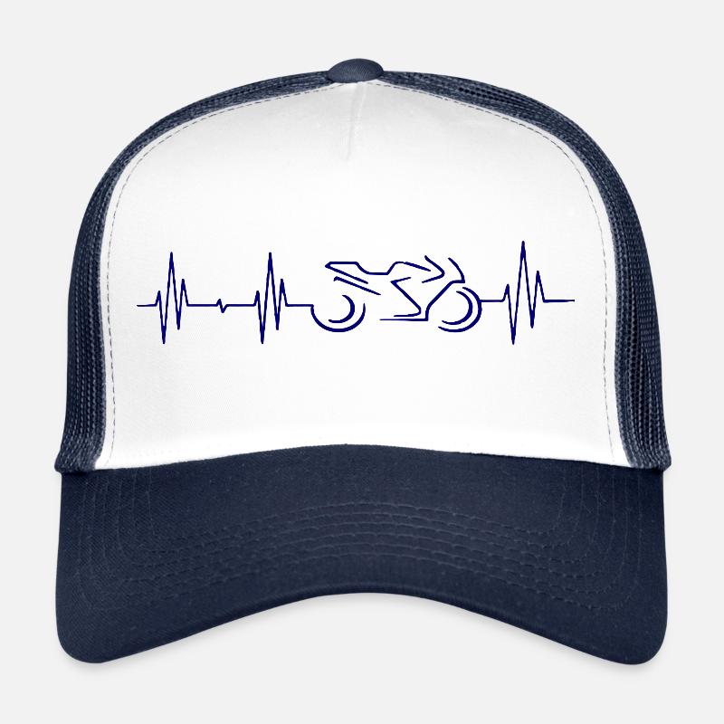 Motorrad Herzschlag Blau - Trucker Cap - Weiß/Navy