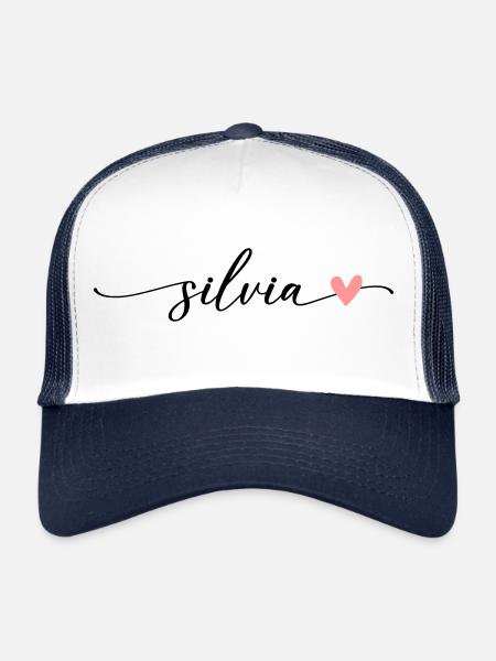 Silvia nom calligraphie police - Casquette trucker  - blanc/marine - Devant