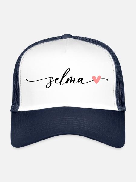 Police de calligraphie de nom Selma - Casquette trucker  - blanc/marine - Devant