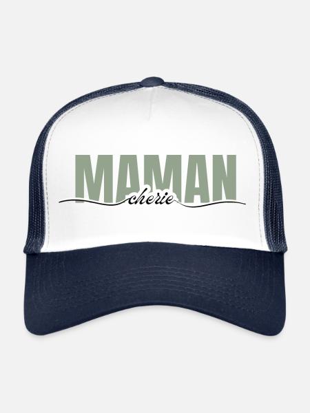 maman chérie -cadeau maman - Casquette trucker  - blanc/marine - Devant