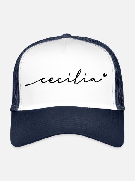 Cecilia Cursive Name - Trucker Cap - white/navy - Front