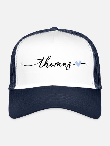 Thomas Name Calligraphy Font - Trucker Cap - white/navy - Front