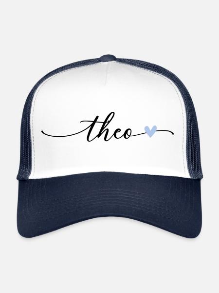 Police de calligraphie Theo Name - Casquette trucker  - blanc/marine - Devant