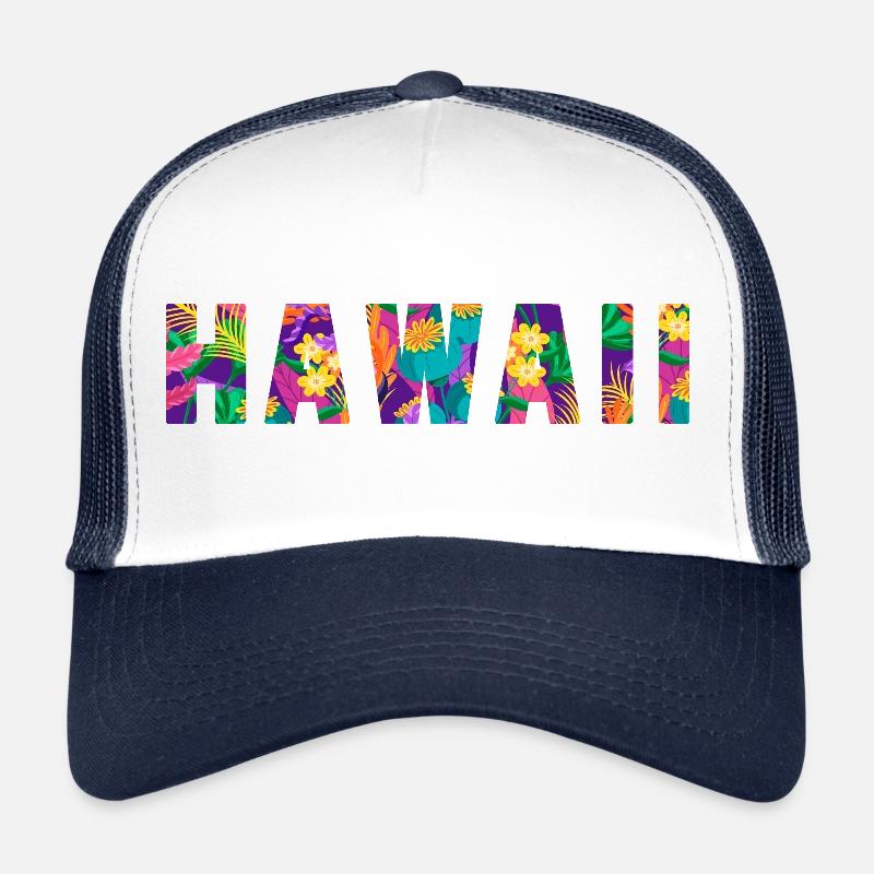 Hawaii Flowers - Trucker Cap - Weiß/Navy