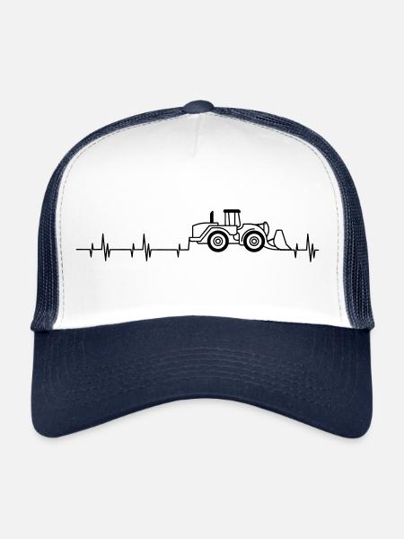Wheel loader combined with heartbeat. - Trucker Cap - white/navy - Front