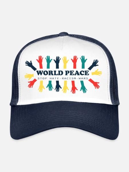 World Peace - Stop Hate, Racism and Wars! - Trucker Cap - white/navy - Front