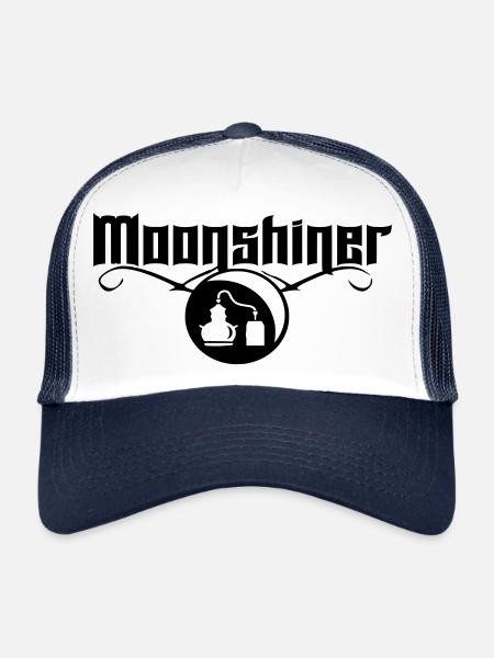 moonshiner schnaps whisky distiller party around sail around - Trucker Cap - white/navy - Front