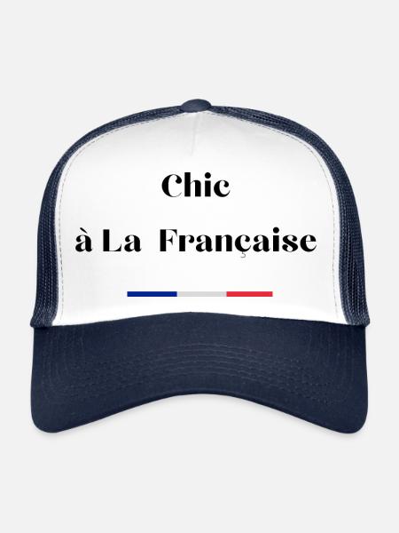 Chic à la française - Casquette trucker  - blanc/marine - Devant