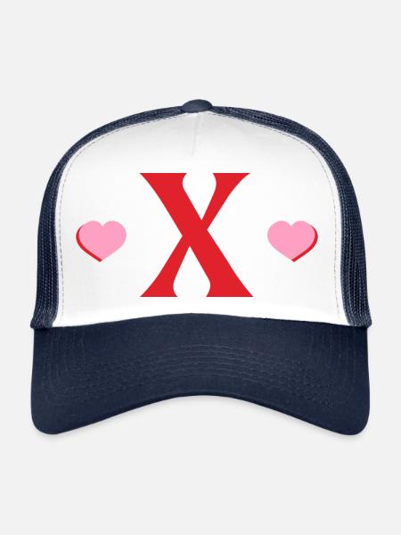 Lettre x cœurs rouges - Casquette trucker  - blanc/marine - Devant