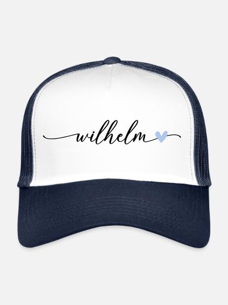 Wilhelm Name Kalligrafie Schrift - Trucker Cap - Weiß/Navy - Vorne