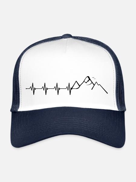 ECG de battement de coeur de montagnes - Casquette trucker  - blanc/marine - Devant