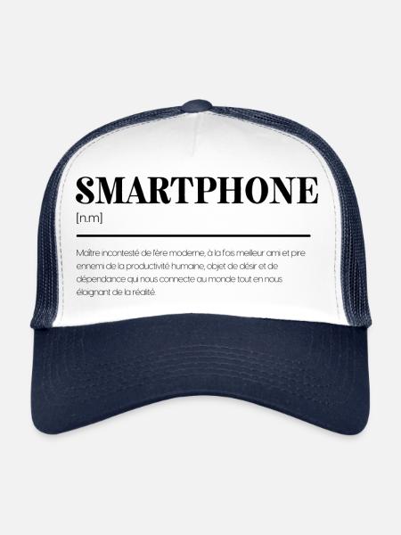 Smartphone - Définition humoristique - Cadeau fun - Casquette trucker  - blanc/marine - Devant