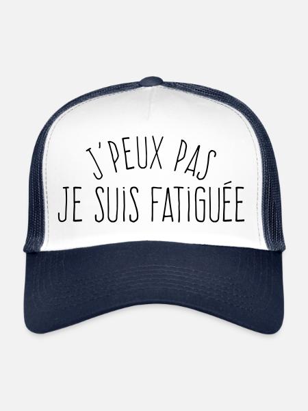 J'peux pas je suis fatiguée (féminin)  - Casquette trucker  - blanc/marine - Devant