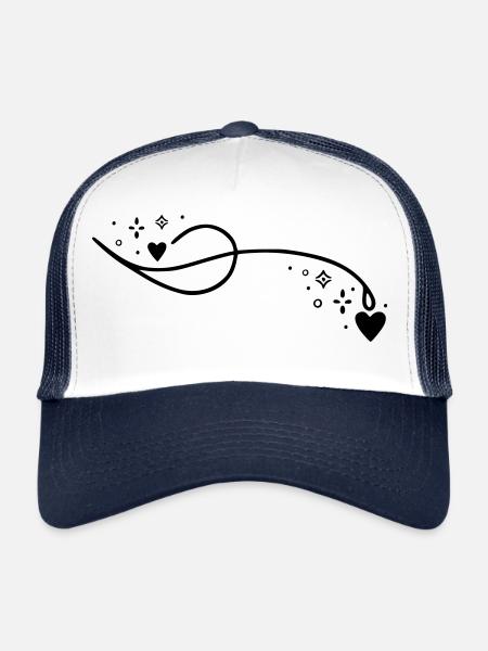 Ligne de coeur scintillant - Casquette trucker  - blanc/marine - Devant