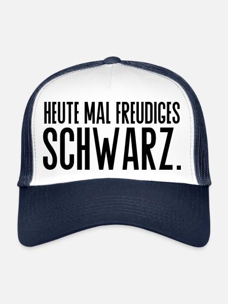 freudiges Schwarz Spruch Kleidung - Trucker Cap - Weiß/Navy - Vorne