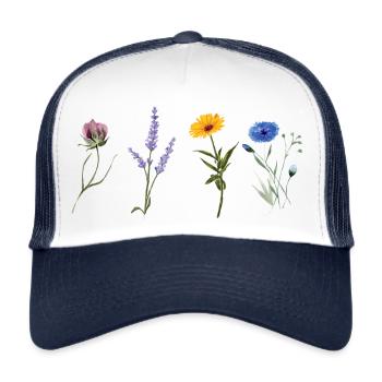 Minimalistische Wildblumen - Botanisches Geschenk - Trucker Cap - Weiß/Navy - Vorne