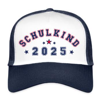 Schulkind 2025 - mit Platz für Namen des Schulkind - Trucker Cap - Weiß/Navy - Vorne