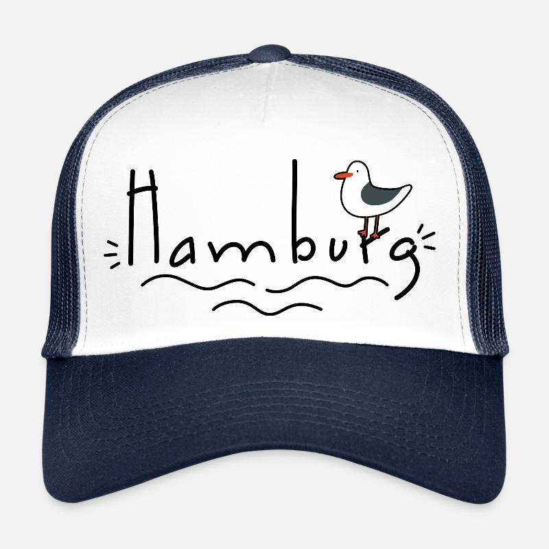 Hamburg mit Möwe - Trucker Cap - Weiß/Navy