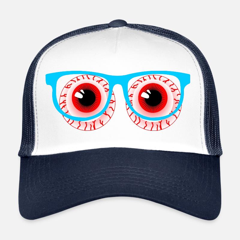 Zwei rote Augäpfel mit Brille Logo Optiker Trucker Cap