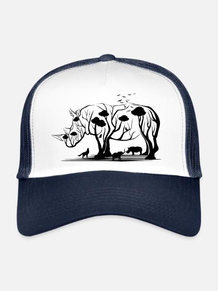 Rhino Tree / Rhino Cubby Licorne Afrique Cadeau - Casquette trucker  - blanc/marine - Devant