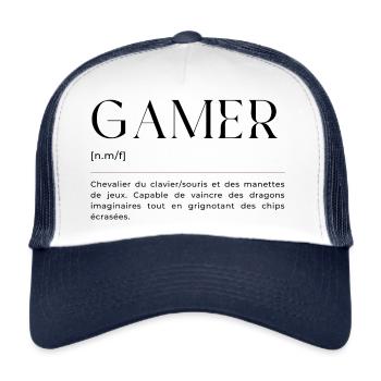 Gamer - Texte stylé - Cadeau parfait pour gamers - Casquette trucker  - blanc/marine - Devant