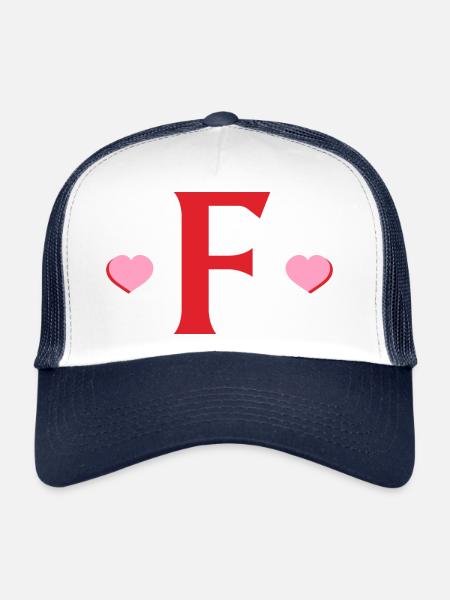 Lettre f cœurs rouges - Casquette trucker  - blanc/marine - Devant