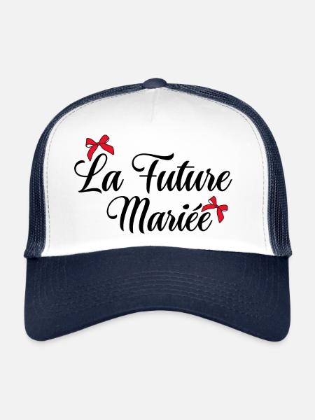 La future mariée noeud - Casquette trucker  - blanc/marine - Devant