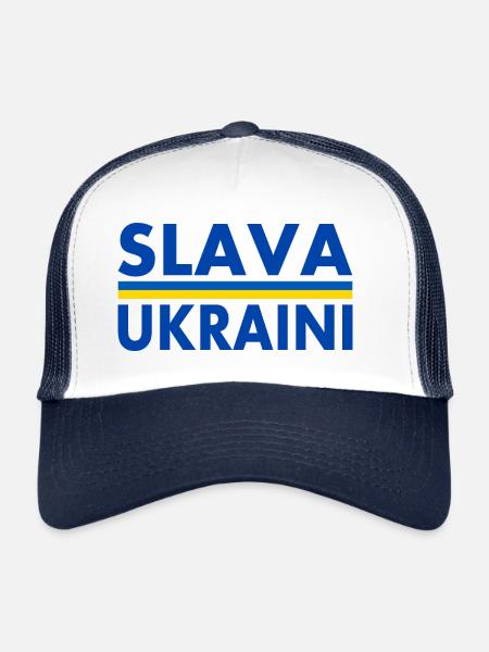 Slava ukraini - Casquette trucker  - blanc/marine - Devant