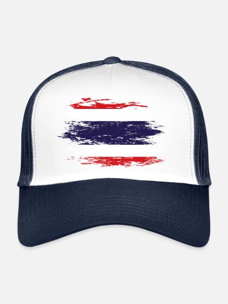 Drapeau thaïlandais utilisé - Casquette trucker  - blanc/marine - Devant