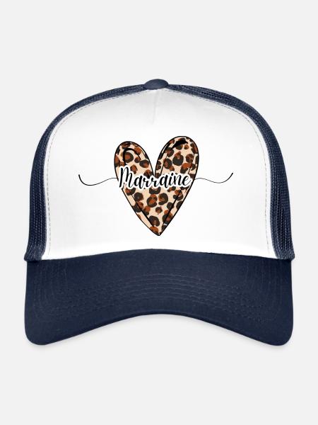 marraine coeur léopard tendance - Casquette trucker  - blanc/marine - Devant